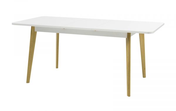 Esstisch Isgard in wei matt und Scandi Eiche Kchentisch skandinavisch ausziehbar mit Einlegeplatte 140 - 180 x 75 cm