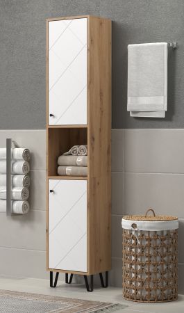 Badezimmer Hochschrank Touch in wei matt Lack und Artisan Eiche Badschrank 36 x 191 cm