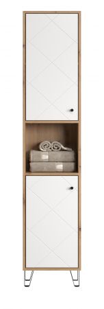 Badezimmer Hochschrank Touch in wei matt Lack und Artisan Eiche Badschrank 36 x 191 cm