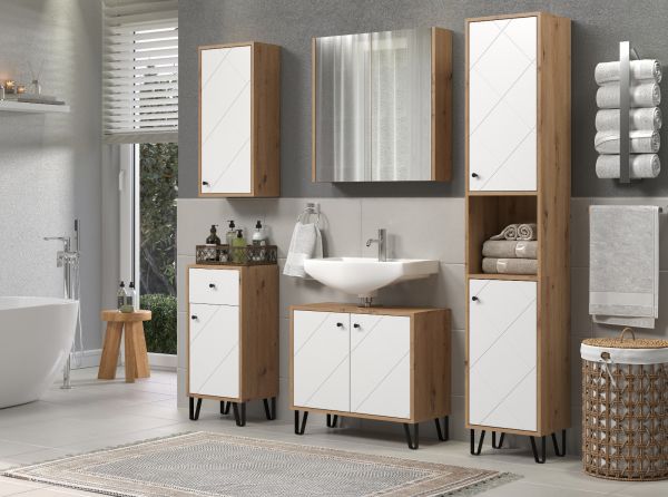 Badezimmer Spiegelschrank Touch in Artisan Eiche Badschrank 2-trig 69 x 70 cm