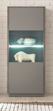 Vitrine Piano in Thermo Eiche und grau Vitrinenschrank mit Soft-Close 55 x 130 cm