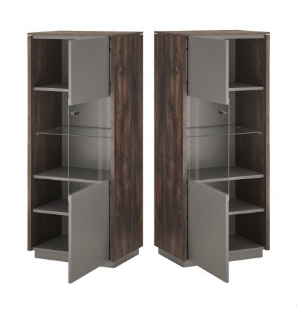 Vitrine Piano in Thermo Eiche und grau Vitrinenschrank mit Soft-Close 55 x 130 cm