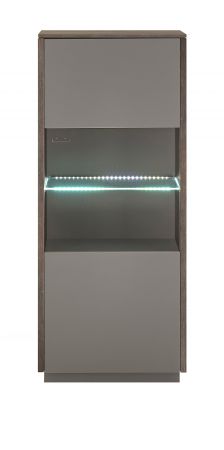Vitrine Piano in Thermo Eiche und grau Vitrinenschrank mit Soft-Close 55 x 130 cm