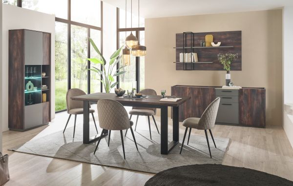 Esszimmer Set Piano in Thermo Eiche und grau Speisezimmer 4-teilig mit Soft-Close