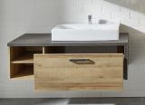 Badezimmer Waschbeckenunterschrank Bay in Eiche Riviera und Beton grau Badschrank 123 x 39 cm