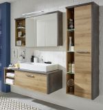 Badezimmer Waschbeckenunterschrank Bay in Eiche Riviera und Beton grau Badschrank 123 x 39 cm