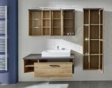 Waschbeckenunterschrank Bay Eiche Riviera Honig und grau Beton Design Waschtisch 123 cm