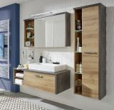 Badezimmer Waschbeckenunterschrank Bay in Eiche Riviera Honig und grau Beton Design inkl. Waschbecken 123 x 39 cm