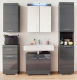 Badezimmer Badmbel Set Amanda in grau Hochglanz Badkombination 5-teilig 163 x 190 cm