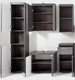 Badezimmer Badmbel Set Amanda in grau Hochglanz Badkombination 5-teilig 163 x 190 cm