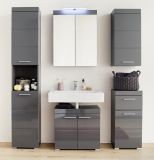 Badezimmer Badmbel Set Amanda Hochglanz grau inkl. LED-Beleuchtung Badkombination 6-teilig