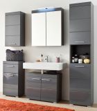 Badezimmer Spiegelschrank Amanda in grau Hochglanz 2-trig inkl. LED 60 x 77 cm