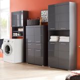 Badezimmer Midischrank Amanda in grau Hochglanz Badschrank 73 x 132 cm