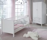 Babyzimmer Babybett Ole in wei Gitterbett mit Schlupfsprossen und Lattenrost Liegeflche 70 x 140 cm
