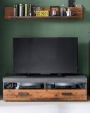 TV-Lowboard und Wandboard Indy in Shabby Vintage mit Matera grau 2-teiliges Set Old Used 139 cm