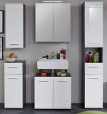 Badezimmer Hochschrank Line in wei Hochglanz und Sardegna grau Rauchsilber 30 x 182 cm