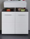 Badezimmer Waschbeckenunterschrank Line in wei Hochglanz und grau Badschrank 60 x 57 cm