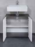 Badezimmer Waschbeckenunterschrank Line in wei Hochglanz und grau Badschrank 60 x 57 cm