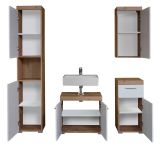 Badezimmer Badm�bel Set Amanda in wei� Hochglanz und Eiche Badkombination 4-teilig 163 x 190 cm