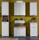 Badezimmer Waschbeckenunterschrank Amanda in wei Hochglanz und Eiche Badschrank 60 x 56 cm