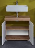 Badezimmer Waschbeckenunterschrank Amanda in wei Hochglanz und Eiche Badschrank 60 x 56 cm