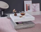 Couchtisch in wei� und Stone Design grau Wohnzimmertisch drehbar quadratisch 70 x 70 cm mit Ablage