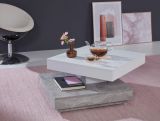 Couchtisch in wei� und Stone Design grau Wohnzimmertisch drehbar quadratisch 70 x 70 cm mit Ablage