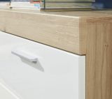 Highboard Amanda in Hochglanz wei und Eiche Asteiche Vitrine 80 x 134 cm Kommode
