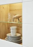Highboard Amanda in Hochglanz wei und Eiche Asteiche Vitrine 80 x 134 cm Kommode