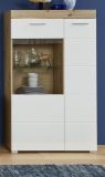 Highboard Amanda in Hochglanz wei und Eiche Asteiche Vitrine 80 x 134 cm Kommode