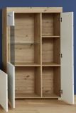 Highboard Amanda in Hochglanz wei und Eiche Asteiche Vitrine 80 x 134 cm Kommode