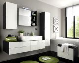 Badezimmer: Hngeschrank Beach Hochglanz wei, grau (35x157 cm) mit Spiegel innen