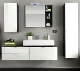 Badezimmer: Hngeschrank Beach Hochglanz wei, grau (35x157 cm) mit Spiegel innen