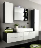 Badezimmer: Hngeschrank Beach Hochglanz wei, grau (35x157 cm) mit Spiegel innen