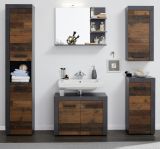 Badezimmer Hochschrank Cancun / Indy in Old Used Wood und grau 36 x 184 cm