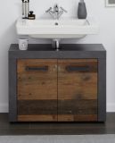Badezimmer Waschbeckenunterschrank Cancun / Indy in Old Used Wood und grau Badschrank 72 x 56 cm