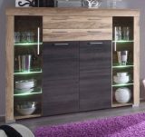 Wohnzimmer: Highboard Boom Nussbaum Satin, Touchwood dunkelbraun (160x137 cm) inkl. LED-Beleuchtung