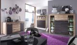Wohnzimmer: Highboard Boom Nussbaum Satin, Touchwood dunkelbraun (160x137 cm) inkl. LED-Beleuchtung