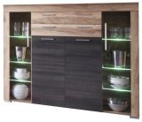 Wohnzimmer: Highboard Boom Nussbaum Satin, Touchwood dunkelbraun (160x137 cm) inkl. LED-Beleuchtung