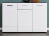 Sideboard Line in Hochglanz wei und Sardegna grau Rauchsilber Anrichte 120 x 86 cm Kommode