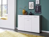Sideboard Line in Hochglanz wei und Sardegna grau Rauchsilber Anrichte 120 x 86 cm Kommode