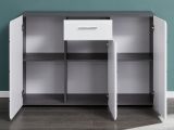 Sideboard Line in Hochglanz wei und Sardegna grau Rauchsilber Anrichte 120 x 86 cm Kommode