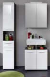 Badezimmer Badmbel Set Line  in wei Hochglanz und Sardegna grau Rauchsilber 3-teilig 115 x 182 cm