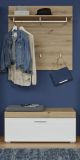 Garderobe Sitzbank Amanda in Hochglanz wei und Eiche Asteiche Garderobenbank 91 x 42 cm Schuhbank