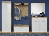 Garderobe Sitzbank Amanda in Hochglanz wei und Eiche Asteiche Garderobenbank 91 x 42 cm Schuhbank