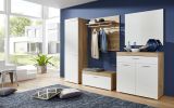 Garderobe Sitzbank Amanda in Hochglanz wei und Eiche Asteiche Garderobenbank 91 x 42 cm Schuhbank