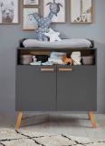 Babyzimmer Wickelkommode Mats in grau matt mit Buche massiv Babymbel Wickeltisch 96 x 105 cm