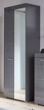 Garderobenschrank und Schuhschrank Amanda in Hochglanz grau Flurgarderobe mit Spiegel 2-trig 62 x 195 cm