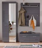 Garderobenschrank und Schuhschrank Amanda in Hochglanz grau Flurgarderobe mit Spiegel 2-trig 62 x 195 cm