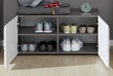 Garderobe Sitzbank Line in Hochglanz wei und Sardegna grau Rauchsilber Garderobenbank und Schuhschrank 80 x 41 cm